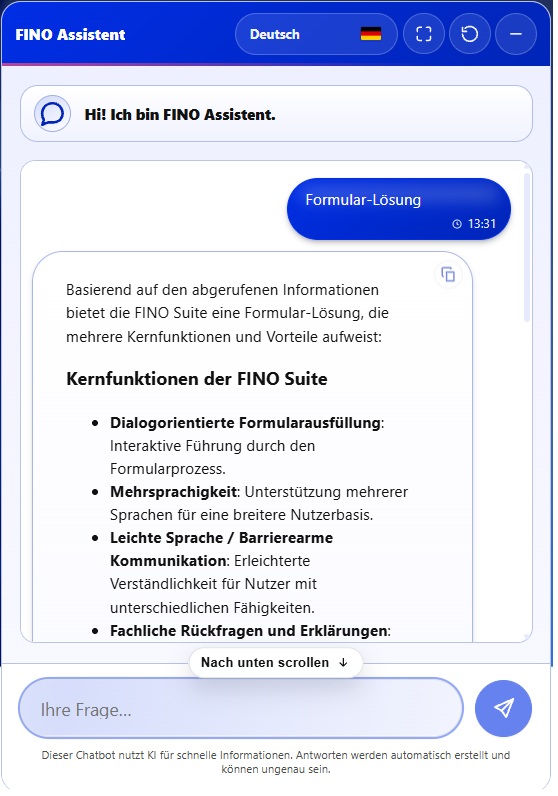 FINO Chat-Assistent Screenshot